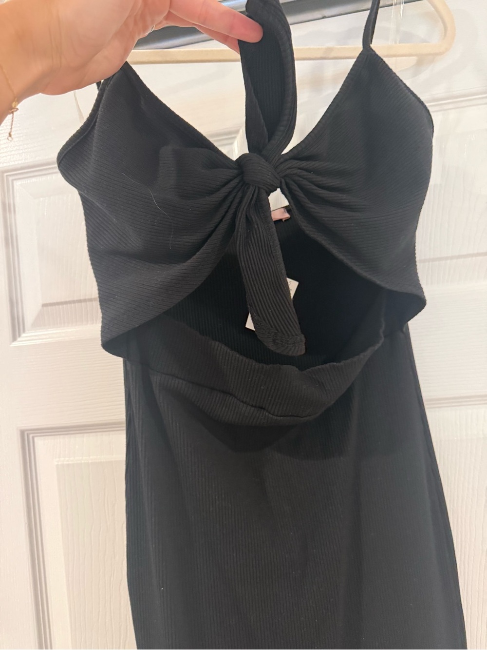 Black Ribbed Tie-Front Midi Dress NWT
